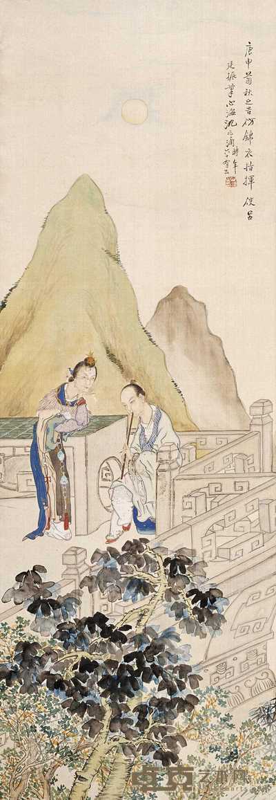 沈心海 1920年作 听箫图 立轴 106.4×37cm